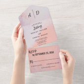 シックな素朴な埃っぽいバラオールインワンウェディング招待 オールインワン招待状 (貼ってはがせる)