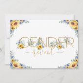 シックな素朴ひまわりブルーフローラ性別の表示 招待状 (裏面)