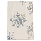 シックな素朴クリスマスクリームスノーフレーク ミディアムペーパーバッグ (正面)