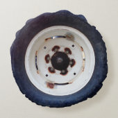 シックな素朴可愛いホワイト&ブラックネームヴィンテージタイヤ ラウンドクッション (裏面)