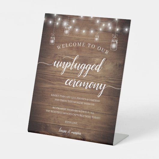 シックな素朴木製のストリングライトの取り外し式 台座サイン (正面)