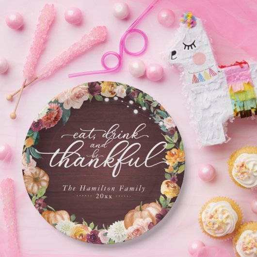 シックな素朴秋の花サンクスギビングディナーパップ ペーパープレート (パーティー)