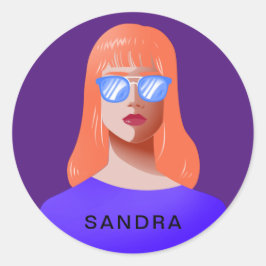 シックな紫と上品な女性 ラウンドシール