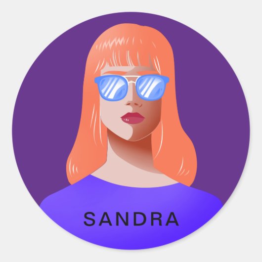 シックな紫と上品な女性 ラウンドシール (正面)