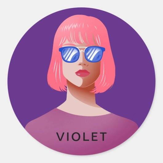 シックな紫と上品な女性 ラウンドシール (正面)