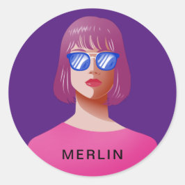 シックな紫と上品な女性 ラウンドシール