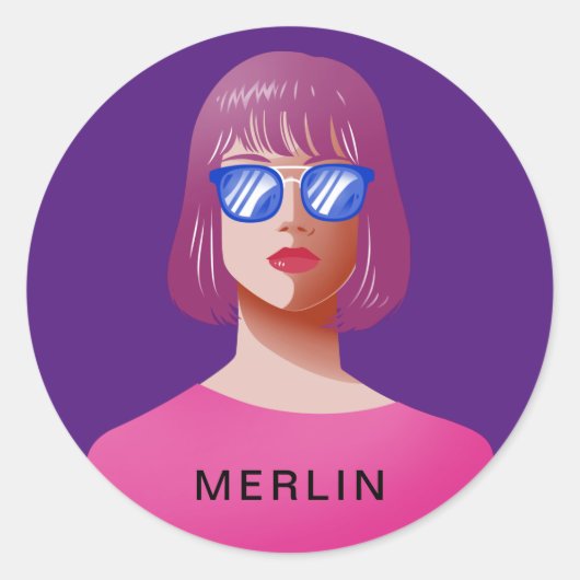 シックな紫と上品な女性 ラウンドシール (正面)