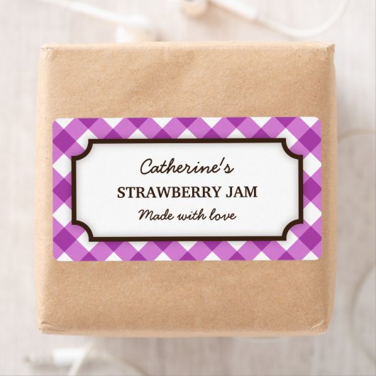 シックな紫と白のギンガムカニングの瓶ラベル ラベル (インサイチュ)