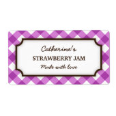 シックな紫と白のギンガムカニングの瓶ラベル ラベル (正面)