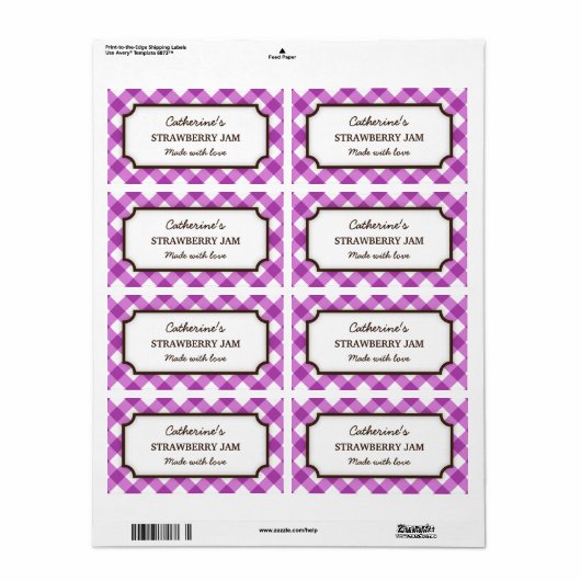 シックな紫と白のギンガムカニングの瓶ラベル ラベル (フルシート)