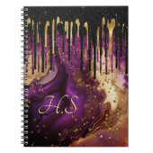 シックな紫と金ゴールド酸グリッタードリップモノグラム ノートブック (正面)