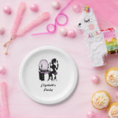 シックな紫と黒の女性シルエットファッショニスタ ペーパープレート (パーティー)