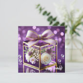 シックな紫のガラスフローラギフト金ゴールドシフォンボウ シーズンカード (スタンド正面)