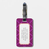 シックな紫のガーリーギリシャ鍵模様モノグラム ラゲッジタグ (裏面縦)
