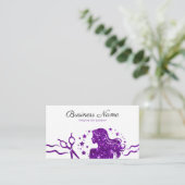 シックな紫のグリッターはさみ美容師 予約カード (スタンド正面)