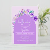 シックな紫のフローラアーチニュートラルハローベビーシャワー 招待状 (スタンド正面)