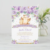 シックな紫のフローラフクロウ仮想ベビーシャワーbyメール 招待状 (スタンド正面)
