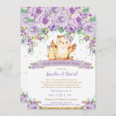 シックな紫のフローラフクロウ仮想ベビーシャワーbyメール 招待状 (正面/裏面)