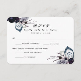 シックな紫のフローラ冬の結婚式RSVP返信カード 出欠カード