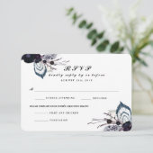 シックな紫のフローラ冬の結婚式RSVP返信カード 出欠カード (スタンド正面)