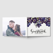 シックな紫のフローラ結婚写真 ゲストブック (全面)