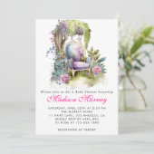 シックな紫のフローラ花園チェアベビーシャワー 招待状 (スタンド正面)