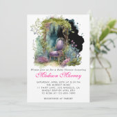 シックな紫のフローラ花園チェアベビーシャワー 招待状 (スタンド正面)