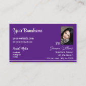 シックな紫の白ストライプいとモノグラムと写真 名刺 (裏面)