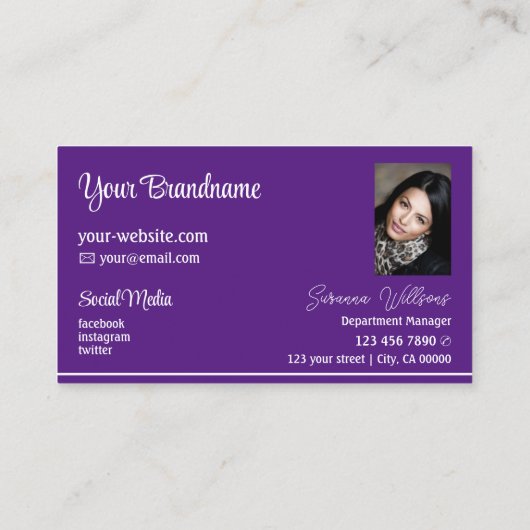 シックな紫の白ストライプいプロフェッショナル 名刺 (裏面)