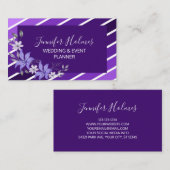 シックな紫の白ストライプ色の花ビジネスカード 名刺 (正面/裏面)