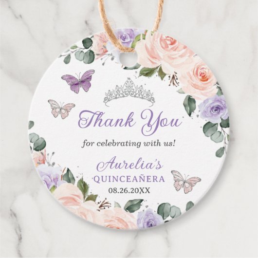 シックな紫の赤面フローラ蝶シルバークラウン フェイバータグ (正面)