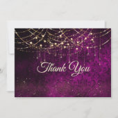 シックな紫の金ゴールドのホリデーライト サンキューカード (正面)