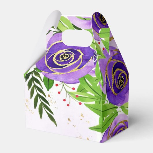 シックな紫の金ゴールドフローラかわいい象の赤ちゃんシャワー フェイバーボックス (裏面サイド)