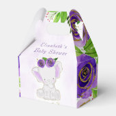 シックな紫の金ゴールドフローラかわいい象の赤ちゃんシャワー フェイバーボックス (正面サイド)