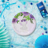 シックな紫の金ゴールドフローラかわいい象の赤ちゃんシャワー ペーパープレート (パーティー)