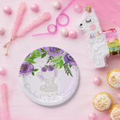 シックな紫の金ゴールドフローラかわいい象の赤ちゃんシャワー ペーパープレート (パーティー)