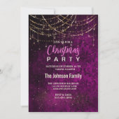 シックな紫の金ゴールドホリデーライトクリスマス 招待状 (正面)