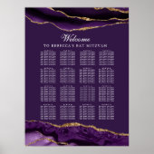 シックな紫の金ゴールド瑪瑙パーティーシーティングチャート ポスター (正面)