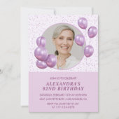 シックな紫の風船の写真 92歳の誕生日 インビテーション (正面)