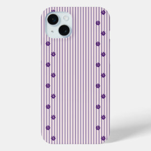 シックな紫ストライプ色の花と紫色の花の列 iPhone 15 MINIケース