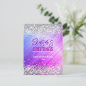 シックな紫フェイクの銀グリッタークリスマス新年 ポストカード (スタンド正面)
