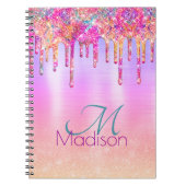 シックな紫色のオレンジグラデーショングリッタードリップモノグラム ノートブック (正面)