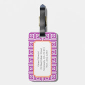 シックな紫色のギリシャ人の鍵幾何学的なパターンモノグラム ラゲッジタグ (裏面縦)