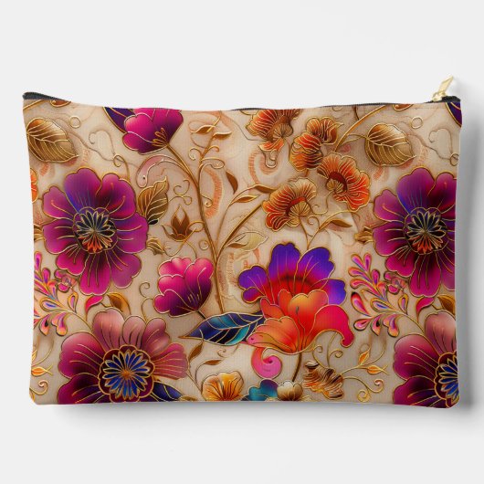 シックな紫色のクリーム花柄 アクセサリーポーチ (裏面)