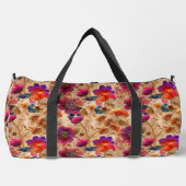 シックな紫色のクリーム花柄 ダッフルバッグ (正面)