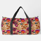 シックな紫色のクリーム花柄 ダッフルバッグ (裏面)