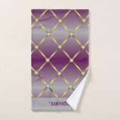 シックな紫色のグレーと金ゴールドメッシュジオメトリ バスタオルセット (ハンドタオル)