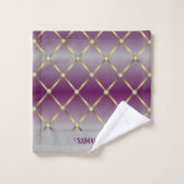 シックな紫色のグレーと金ゴールドメッシュジオメトリ バスタオルセット (ウォッシュタオル)