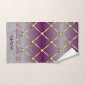 シックな紫色のグレーと金ゴールドメッシュジオメトリ バスタオルセット (ハンドタオル)
