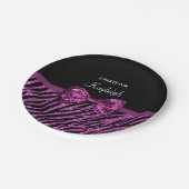 シックな紫色のシマウマのプリントの名前のフェイクな輝きの弓 ペーパープレート (アングル)